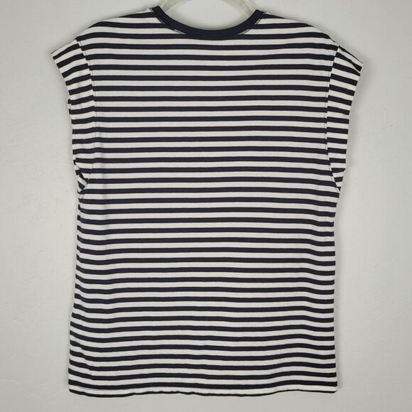 Everlane The Muscle Tee in Essential Cotton Bone Black White Striped Size S - Picture 3 of 10